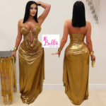 Robe moulante cut out - dorée – Image 3