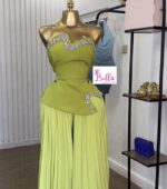 Ensemble pantalon et haut bustier avec perles - vert – Image 2