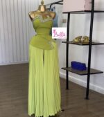 Ensemble pantalon et haut bustier avec perles - vert