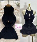 Haut avec anneau doré - noir (taille unique)