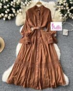 Robe longues manches avec ceinture - marron (taille unique) – Image 8