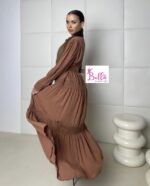 Robe longues manches avec ceinture - marron (taille unique) – Image 6