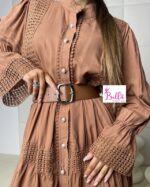 Robe longues manches avec ceinture - marron (taille unique) – Image 2