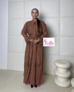 Robe longues manches avec ceinture - marron (taille unique) – Image 4