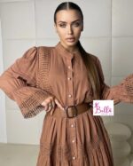 Robe longues manches avec ceinture - marron (taille unique) – Image 5