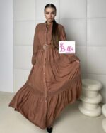 Robe longues manches avec ceinture - marron (taille unique) – Image 3