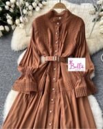 Robe longues manches avec ceinture - marron (taille unique) – Image 7