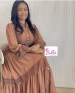 Robe longues manches avec ceinture - marron (taille unique)
