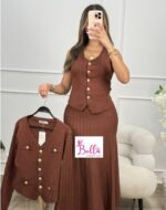 Ensemble jupe + gilet + veste - marron (taille unique)