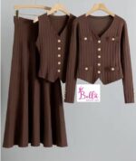 Ensemble jupe + gilet + veste - marron (taille unique) – Image 3