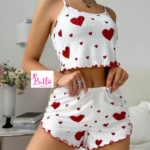 Ensemble de pyjama short et haut valentine - blanc rouge – Image 2