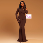 Robe moulante longues manches - marron