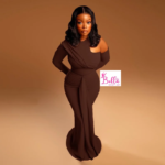 Robe moulante longues manches - marron – Image 2