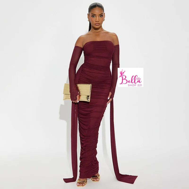 untitled-design-503 Robe moulante avec manches transparentes - rouge – Image 1