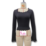 Haut crop top longues manches avec dentelle - noir – Image 4