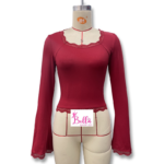 Haut crop top longues manches avec dentelle - rouge – Image 5