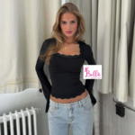 Haut crop top longues manches avec dentelle - noir – Image 3