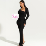 Robe moulante longues manches - noire – Image 4
