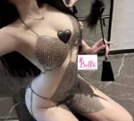 Robe Lingerie avec strass et chaînettes - noire  (taille unique réglable) – Image 3