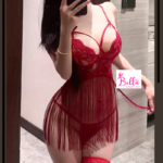 Ensemble de lingerie à franges avec string et chaussettes montantes - rouge  (taille unique réglable) – Image 5