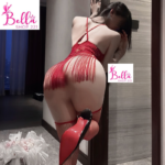 Ensemble de lingerie à franges avec string et chaussettes montantes - rouge  (taille unique réglable) – Image 3