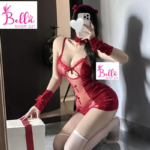 Ensemble de lingerie + 2 mitaines + cerceau pour cheveux + 1 choker - rouge (taille unique) – Image 3