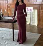 Robe moulante longues manches - rouge