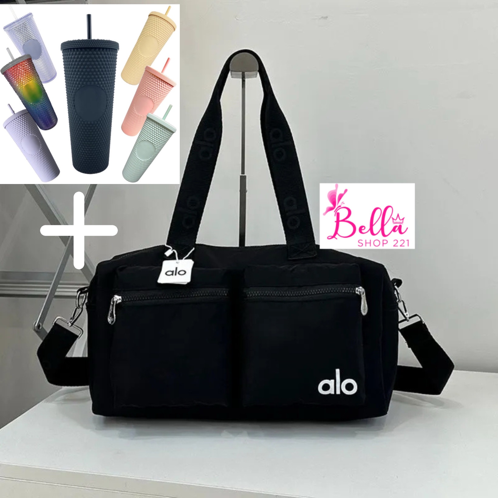 c1efdef2-6c72-4699-a6f5-cb4812c20de8 Sac de voyage ou de sport- noir ( + 1 cup avec paille OFFERT ) – Image 1